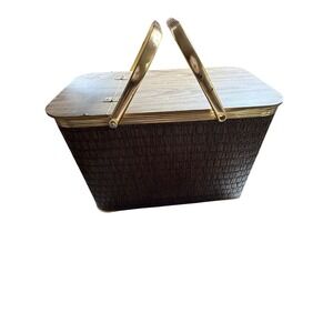 Vintage Picnic Basket Woven Wood Look‎ Top Handle Retro Style*maybe Redmond*
